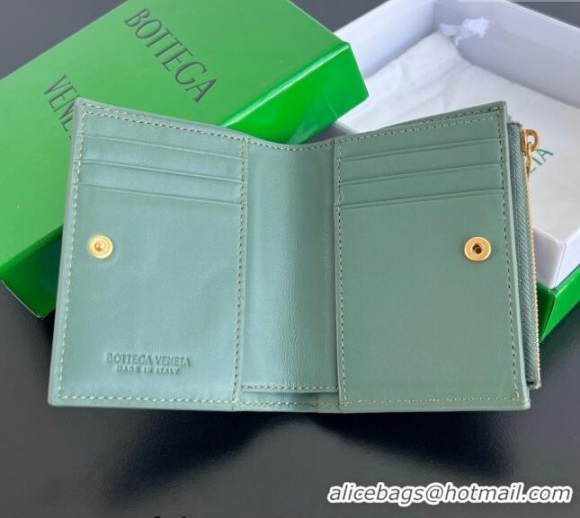 Super Quality Bottega Veneta Intrecciato Leather Small Bi-Fold Wallet 742330 Aloe Green 2024