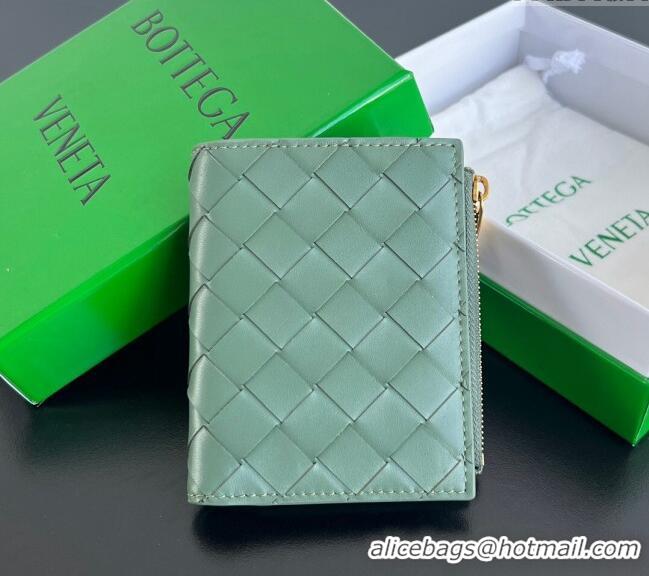 Super Quality Bottega Veneta Intrecciato Leather Small Bi-Fold Wallet 742330 Aloe Green 2024