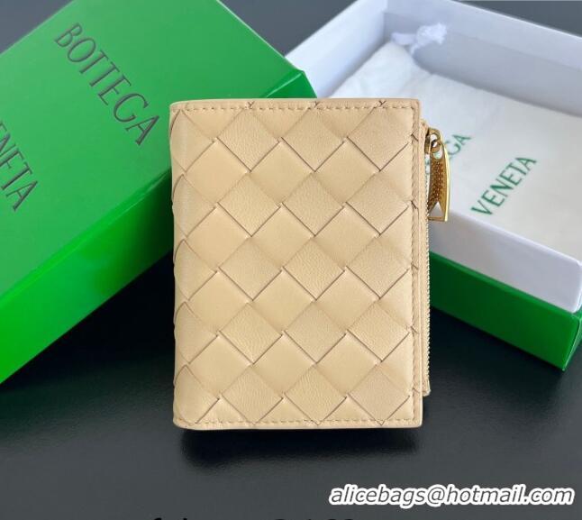 Top Quality Bottega Veneta Intrecciato Leather Small Bi-Fold Wallet 742330 Oat Beige 2024