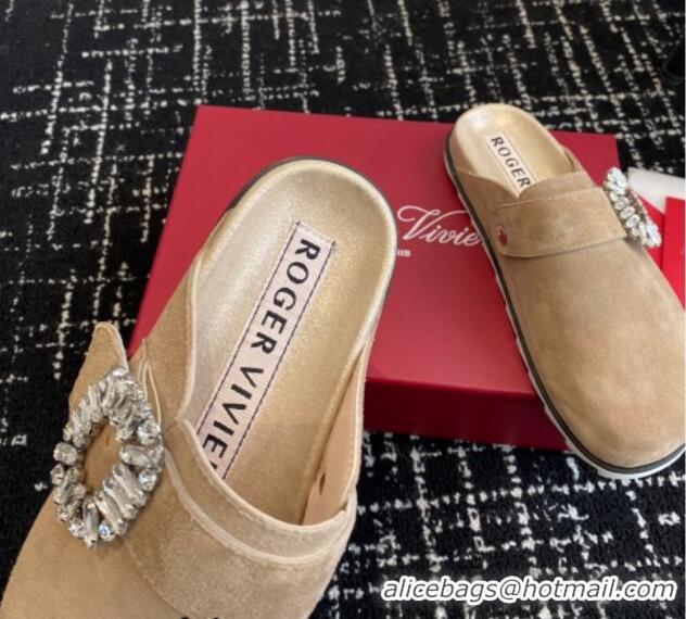 Sophisticated Roger Vivier Viv' Strass Buckle Mules in Camel Suede 0328076