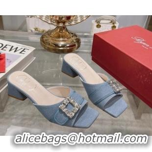 Purchase Roger Vivier Très Vivier Strass Buckle Heel Slide Sandals 4.5cm in Blue Denim 0506138