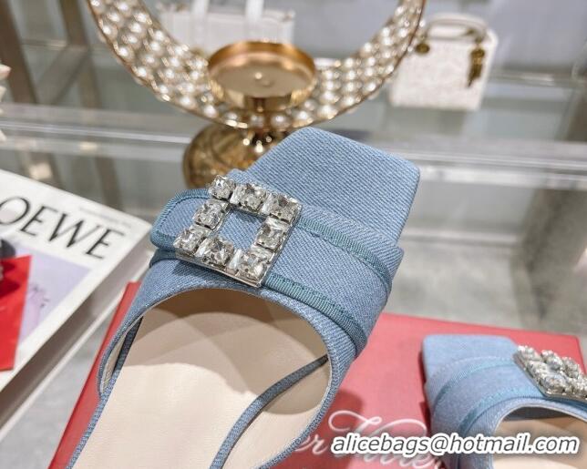 Purchase Roger Vivier Très Vivier Strass Buckle Heel Slide Sandals 4.5cm in Blue Denim 0506138