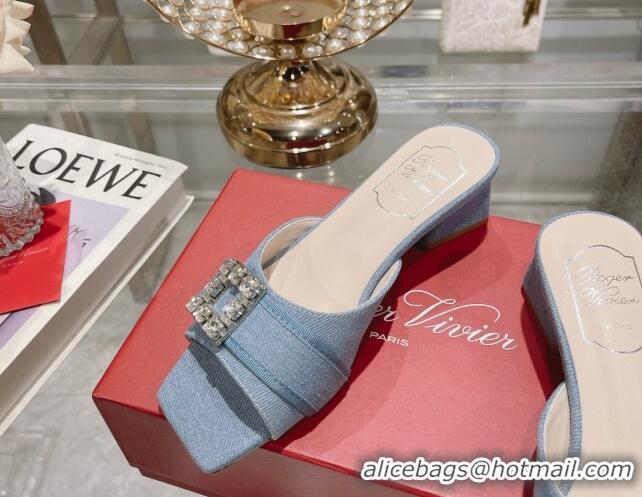 Purchase Roger Vivier Très Vivier Strass Buckle Heel Slide Sandals 4.5cm in Blue Denim 0506138