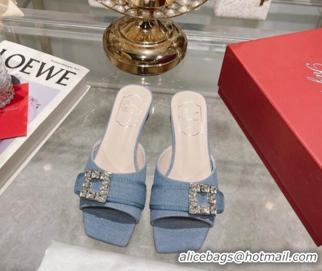 Purchase Roger Vivier Très Vivier Strass Buckle Heel Slide Sandals 4.5cm in Blue Denim 0506138