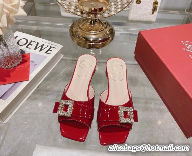 Best Price Roger Vivier Très Vivier Strass Buckle Heel Slide Sandals 4.5cm in Patent Leather Red 0506139