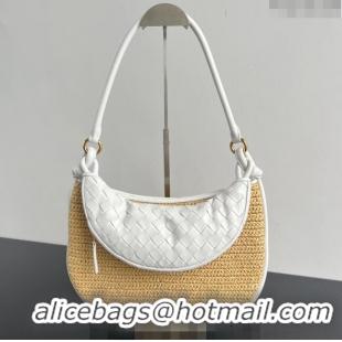 Best Price Bottega Veneta Medium Gemelli Shoulder Bag in Leather and Raffia Straw 786347 White 2024