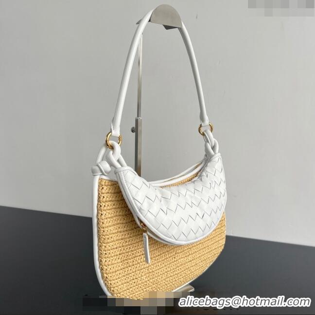 Best Price Bottega Veneta Medium Gemelli Shoulder Bag in Leather and Raffia Straw 786347 White 2024