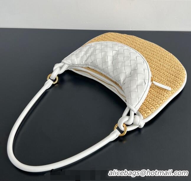 Best Price Bottega Veneta Medium Gemelli Shoulder Bag in Leather and Raffia Straw 786347 White 2024