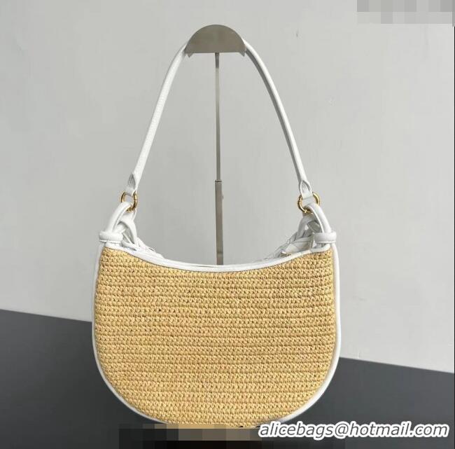 Best Price Bottega Veneta Medium Gemelli Shoulder Bag in Leather and Raffia Straw 786347 White 2024