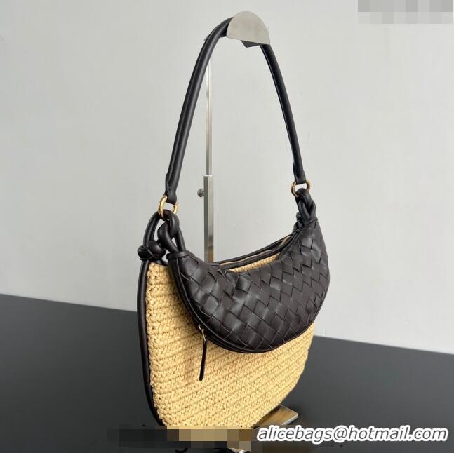 Discount Bottega Veneta Medium Gemelli Shoulder Bag in Leather and Raffia Straw Fondant 786347 Brown 2024