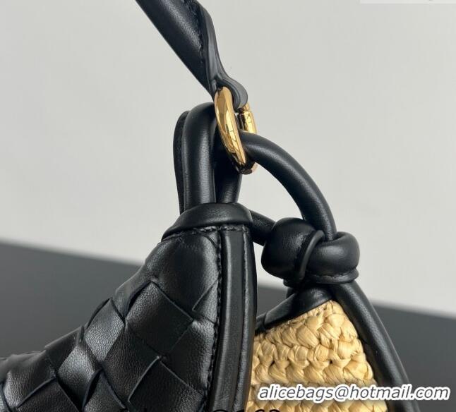 Super Quality Bottega Veneta Medium Gemelli Shoulder Bag in Leather and Raffia Straw 786347 Black 2024