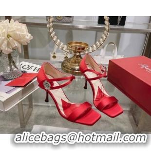 Buy Luxury Roger Vivier I Love Vivier Daisy Strass Sandals 8cm in Satin Red 506144