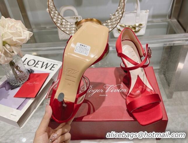 Buy Luxury Roger Vivier I Love Vivier Daisy Strass Sandals 8cm in Satin Red 506144