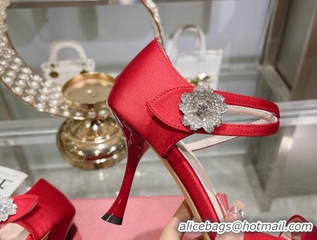 Buy Luxury Roger Vivier I Love Vivier Daisy Strass Sandals 8cm in Satin Red 506144