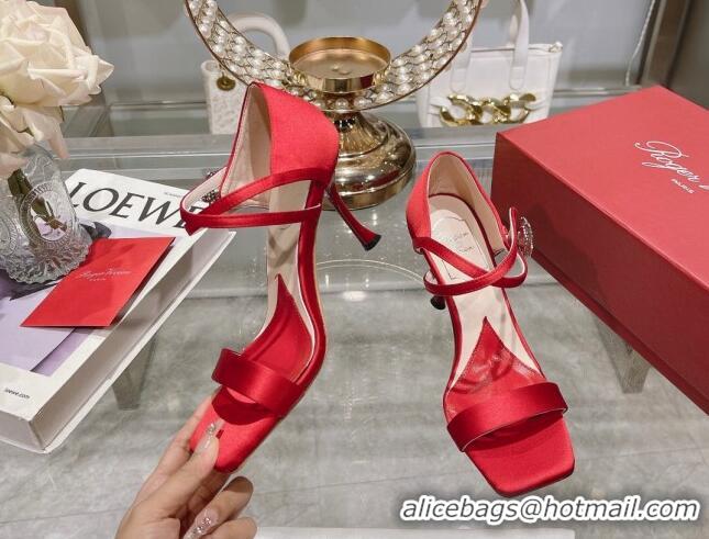 Buy Luxury Roger Vivier I Love Vivier Daisy Strass Sandals 8cm in Satin Red 506144