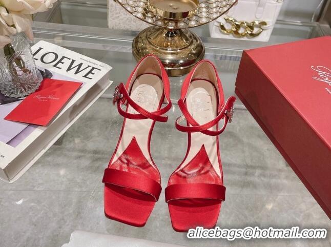 Buy Luxury Roger Vivier I Love Vivier Daisy Strass Sandals 8cm in Satin Red 506144