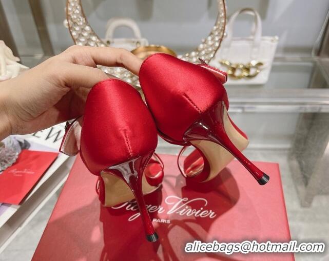 Buy Luxury Roger Vivier I Love Vivier Daisy Strass Sandals 8cm in Satin Red 506144