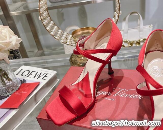 Buy Luxury Roger Vivier I Love Vivier Daisy Strass Sandals 8cm in Satin Red 506144