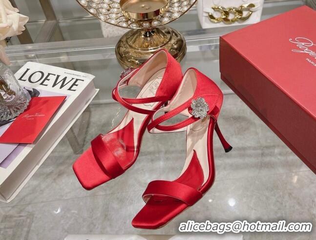 Buy Luxury Roger Vivier I Love Vivier Daisy Strass Sandals 8cm in Satin Red 506144