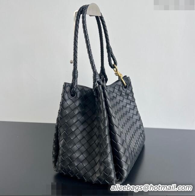 Good Product Bottega Veneta Large Parachute Shoulder Bag in Intrecciato Leather 796571 Black 2024