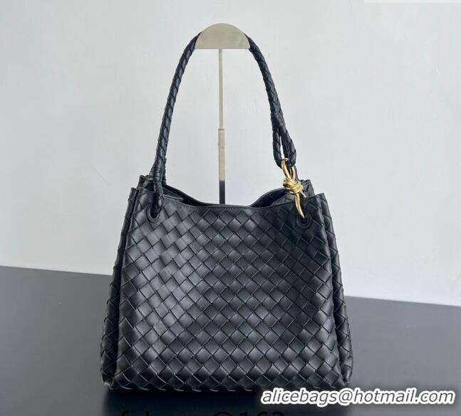 Good Product Bottega Veneta Large Parachute Shoulder Bag in Intrecciato Leather 796571 Black 2024