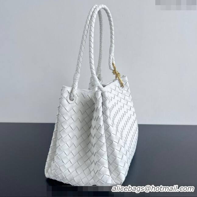 Promotional Bottega Veneta Large Parachute Shoulder Bag in Intrecciato Leather 796571 White 2024