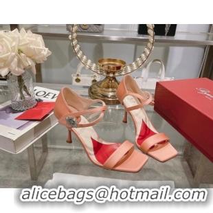 Best Grade Roger Vivier I Love Vivier Daisy Strass Sandals 8cm in Satin Peachy Pink 506146