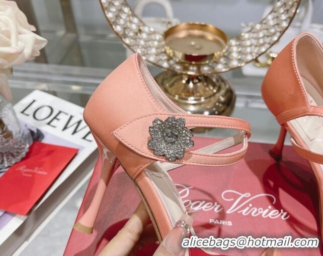 Best Grade Roger Vivier I Love Vivier Daisy Strass Sandals 8cm in Satin Peachy Pink 506146