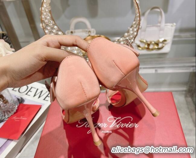 Best Grade Roger Vivier I Love Vivier Daisy Strass Sandals 8cm in Satin Peachy Pink 506146