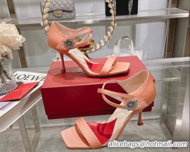 Best Grade Roger Vivier I Love Vivier Daisy Strass Sandals 8cm in Satin Peachy Pink 506146