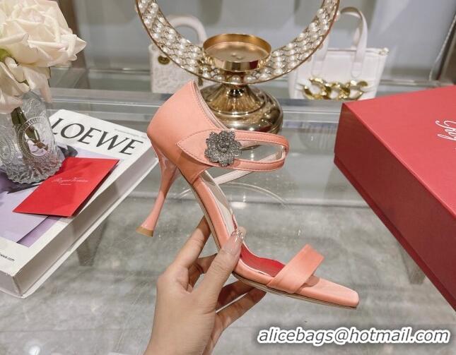 Best Grade Roger Vivier I Love Vivier Daisy Strass Sandals 8cm in Satin Peachy Pink 506146