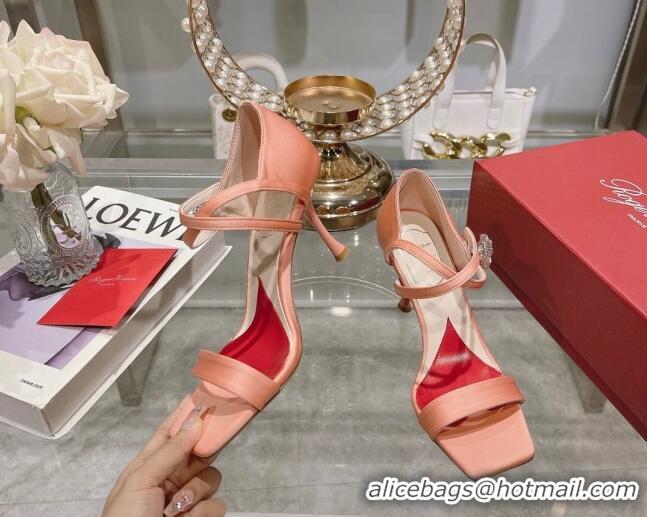 Best Grade Roger Vivier I Love Vivier Daisy Strass Sandals 8cm in Satin Peachy Pink 506146