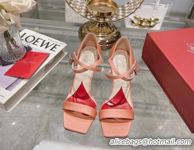 Best Grade Roger Vivier I Love Vivier Daisy Strass Sandals 8cm in Satin Peachy Pink 506146