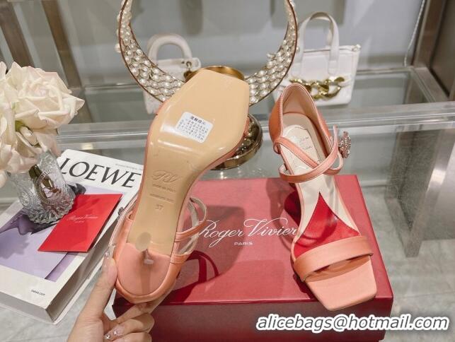 Best Grade Roger Vivier I Love Vivier Daisy Strass Sandals 8cm in Satin Peachy Pink 506146