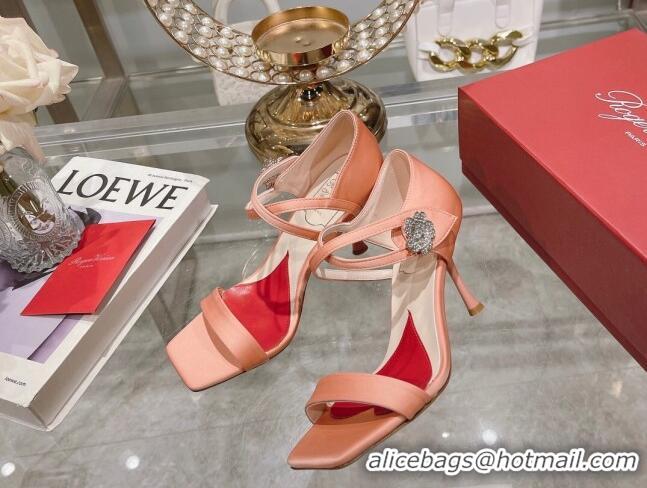 Best Grade Roger Vivier I Love Vivier Daisy Strass Sandals 8cm in Satin Peachy Pink 506146