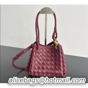 Famous Brand Bottega Veneta Small Parachute Shoulder Bag in Intrecciato Leather 796569 Burgundy 2024