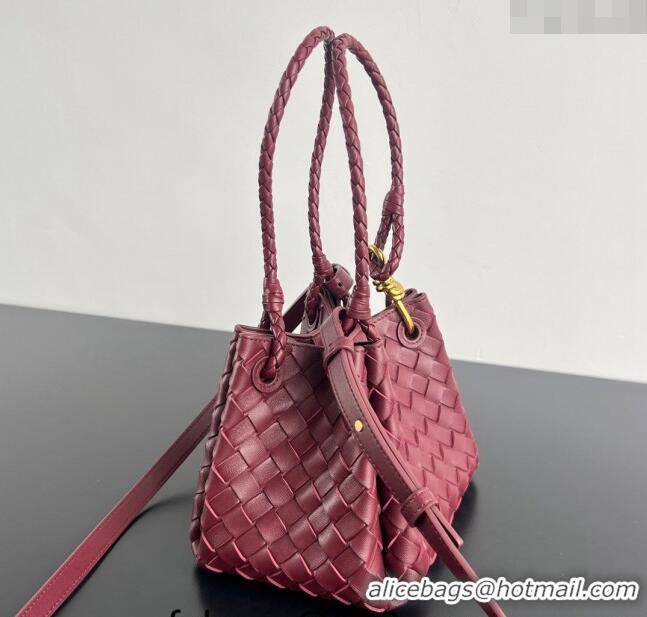 Famous Brand Bottega Veneta Small Parachute Shoulder Bag in Intrecciato Leather 796569 Burgundy 2024