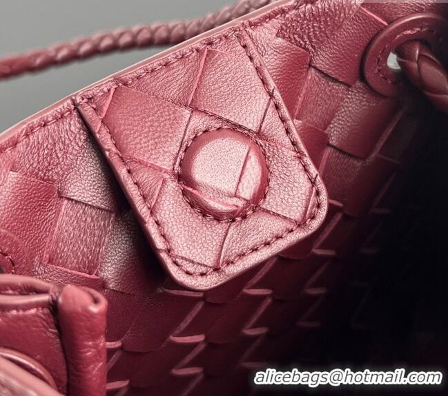 Famous Brand Bottega Veneta Small Parachute Shoulder Bag in Intrecciato Leather 796569 Burgundy 2024