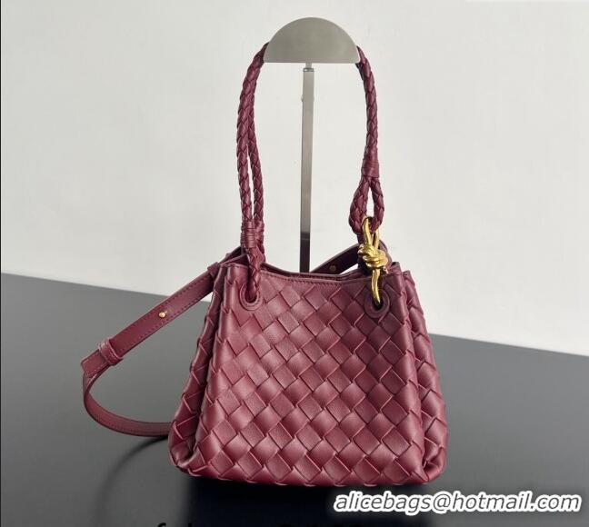 Famous Brand Bottega Veneta Small Parachute Shoulder Bag in Intrecciato Leather 796569 Burgundy 2024