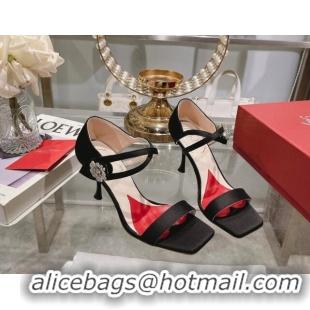 Grade Quality Roger Vivier I Love Vivier Daisy Strass Sandals 8cm in Satin Black 506147