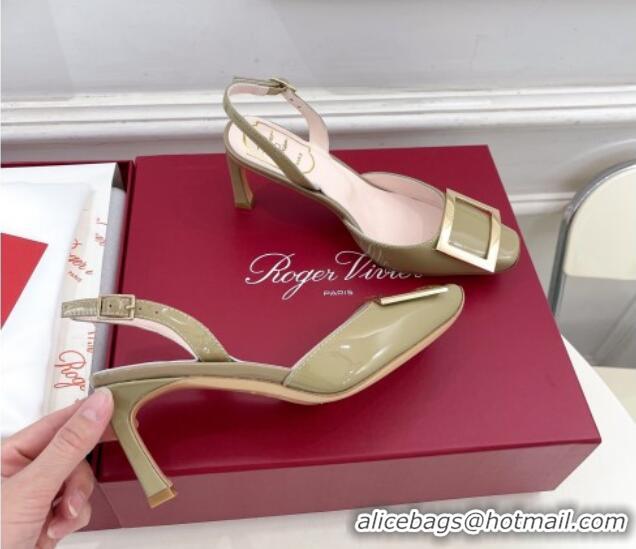 Popular Style Roger Vivier Trompette Metal Buckle Slingback Pumps 7cm in Patent Leather Green 506154