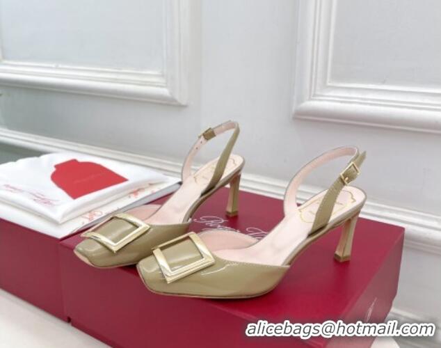 Popular Style Roger Vivier Trompette Metal Buckle Slingback Pumps 7cm in Patent Leather Green 506154