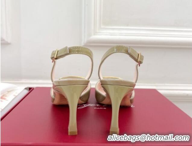 Popular Style Roger Vivier Trompette Metal Buckle Slingback Pumps 7cm in Patent Leather Green 506154