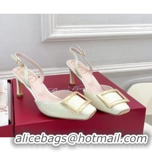 Durable Roger Vivier Trompette Metal Buckle Slingback Pumps 7cm in Patent Leather White 506155