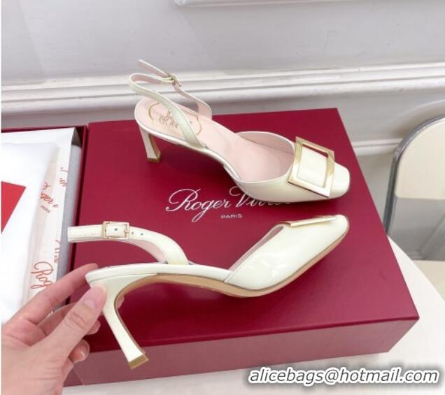 Durable Roger Vivier Trompette Metal Buckle Slingback Pumps 7cm in Patent Leather White 506155