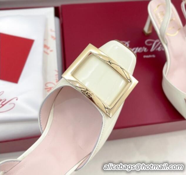 Durable Roger Vivier Trompette Metal Buckle Slingback Pumps 7cm in Patent Leather White 506155