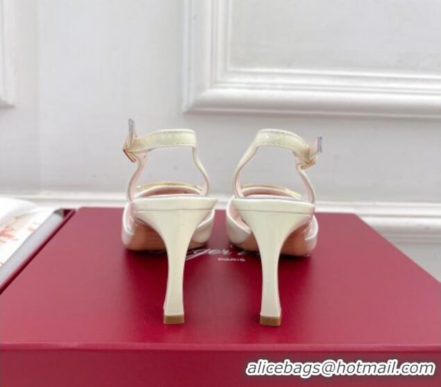 Durable Roger Vivier Trompette Metal Buckle Slingback Pumps 7cm in Patent Leather White 506155