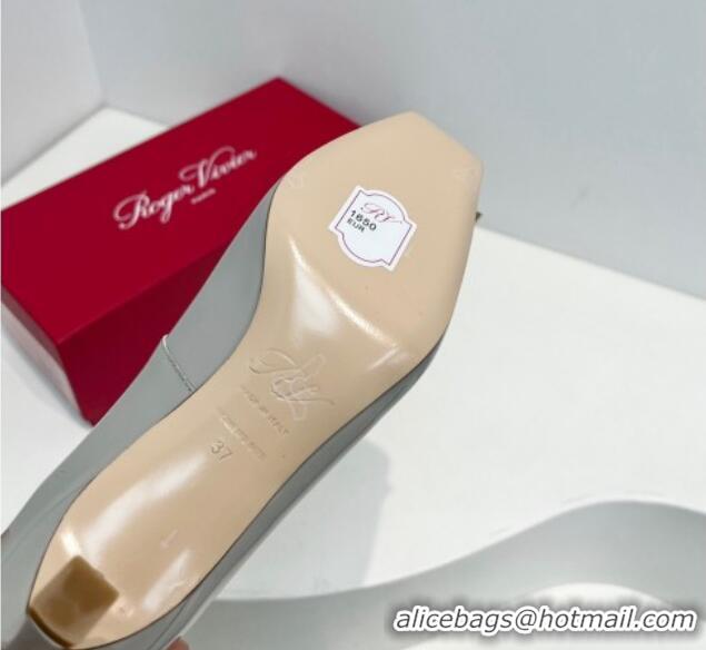 Classic Hot Roger Vivier Trompette Metal Buckle Pumps 7cm in Patent Leather Light Grey 611129