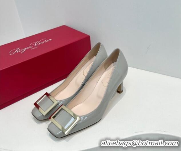 Classic Hot Roger Vivier Trompette Metal Buckle Pumps 7cm in Patent Leather Light Grey 611129