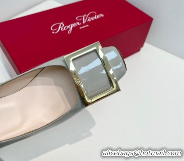 Classic Hot Roger Vivier Trompette Metal Buckle Pumps 7cm in Patent Leather Light Grey 611129